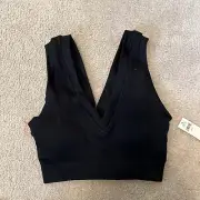 Aerie Offline Ribbed Stretch V Neck Medium Support Black Size XS