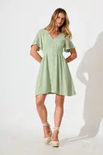 Amaya Dress Short Sleeve in Pale Green Linen Blend 8