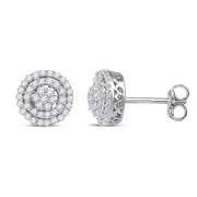 14k White Gold Round Diamond Concentric Cluster Earrings 1/2 Cttw