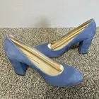 ECCO Women's Shape 75 Block Heel Pump Shoes Retro Blue Suede Size 10-10.5 Flaw