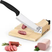 Biltong Slicer Beef Jerky Cutter with Wood Base and Built-In Knife Sharpener, De
