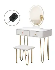 [Levede] LED Dressing Table Strip Stool Set inWhite