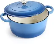 E-far 6-Qt Enameled Cast Iron Dutch Oven with Lid, Round Dutch Oven Pot Nonstick Cookware for Braising, Stews, Roasting, Bread Baking, Cooking, Heavy Duty, Induction & Oven Safe - Blue