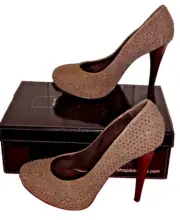 DOLCE VITA Trinity High Heels Pumps Gray Taupe Suede Leather Silver Studs Size 9