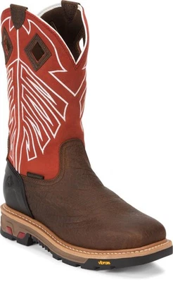 JUSTIN WORK Men's 12" Roughneck Steel Toe Waterproof Work Boot Walnut Brown - WK