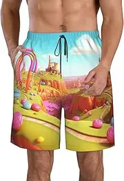[FJWSLCH] Candy Land Men's Swim Trunks Quick Dry Swimming Board Shorts Drawstring Hawaiian Beach Shorts