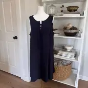 NEW Ann Taylor LOFT Sz XL Navy Blue Lace Up Shift Swing Dress $70 Tags Dressy