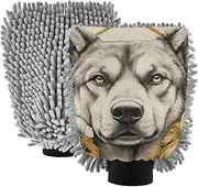 XYMZR Absorbent Microfiber Car Wash Mitt Husky Flower, Funny Cute Anime Scratch Free for Cars Cleaning, Home Cleaning Mitts, 2 Pack, 10.24” L x 7.09” W