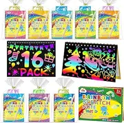 ZMLM Scratch Art Party Favors: 16 Pack Rainbow Scratch Paper Art Craft Notebooks for Kids Age 3-12 Classroom Prize Art Party Supplies Birthday Goodie Bag Stuffers Easter Christmas Gift for Girls Boys