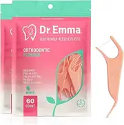[Dr. Emma] Orthodontic Flossers for Braces, Ortho Dental Floss Picks, Mint Flavor 60 Count/Bag (Pink, 2pack)