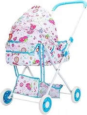 Baby Doll Stroller, 14.96x14.96x26.77/23.62x12.6x3.94in Baby Stroller for Dolls, High Chair Carriage for Baby Doll, High-Strength Frame Nursery Toy Stroller Realistic Pretend Play for Children's Day