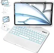 FFENDOUNIU for iPad Air 11 inch Case with Touch Keyboard (M2-2024/M3-2025), 360°Rotating Stand for iPad Air 5th/4th, for iPad Pro 4/3/2/1 Case 11 inch, 7 Color Backligh (White)