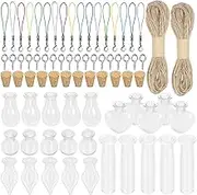 Swpeet 82Pcs 5Shapes Mini Glass Bottles with Cork Stoppers, Eye Screws, Twine and Lobster Claw Clasps Assortment Kit, Mini Glass Jars Cork Stoppers Bottles for DIY Crafts Party Decoration