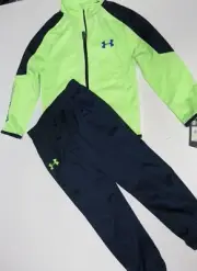 Under Armour Boys 4 Athletic Jacket Pants Quirky Lime Navy Blue Sweatpants 2 Pc