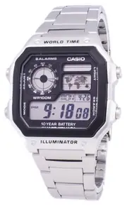 Casio Digital World Map Alarm Backlight Timer 100M AE-1200WHD-1AVDF Mens Watch
