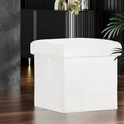 Artiss Storage Ottoman Foot Stool, Folding Lounge Foot Pouf Vanity Stool Make Up, Square Foldable Padded Seat Rest Home Decor Bedroom Hallway Office Living Room Furniture, Teddy Fabric, White