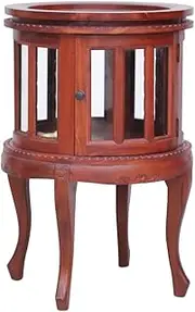 vidaXL Brown Square Side Table - Bohemian Style Vitrine Cabinet - Solid Mahogany Wood and Glass - Compact Storage with Large Compartment.