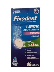 Fixodent 3 Minute Daily Denture Cleanser Whitening Plus Scope 90 Tablets HTF