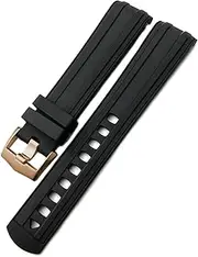 [Generic] Fluorous Rubber Watchband 19Mm 20Mm 21Mm for Seamaster 007 Rose Gold Buckle Soft Waterproof Silicone Watch Strap/Blue Silver/21Mm