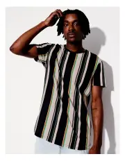 [Kenji] Spencer Stripe Print Short Sleeve Tee in Black