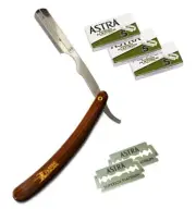 Stainless Steel Straight Edge Barber Razor with 15 Astra Double Blades (Brown)
