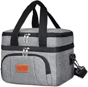 ZONADA 10L Double Layer Outdoor Portable Lunch Bag Thermal Insulated Food Container Cooler Bag Leak Proof Water Resistant for Men Women Picnic Travel Work School Storage Box Camping in Grey Colour