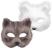 SAFIGLE Halloween Costumes 2PCS Masks Halloween Furry Mask Halloween Fox Cosplay Masks Animal Mask for Adult Halloween Mask DIY Masquerade Mask for Cosplay Party Halloween Costume