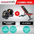 24kg Adjustable Dumbbell Home Gym Exercise Bench Weights Fitness Gold