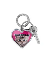 Balenciaga Cat Printed Charms Keychain One size Silver/Silver/Fuchsia