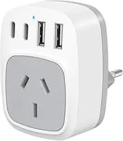 AU to EU Travel Adapter, Dozianai AU to European Plug Adapter, Type C Travel Power Plug for Germany France Spain Greece Turkey Poland Netherlands Austria and More -White