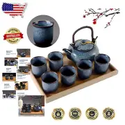 Unique Japanese Tea Set for 6 with Kiln-Altered Glaze Porcelain - Blue Elegance