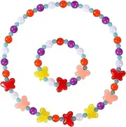 Maeoetty Girls Jewelry Set - Cute Butterfly Beads Necklace Bracelet-Toddler Girls Butterfly Jewelry - Stretchy Chunky Costume Jewelry Present Toy-Style 2, Resin Plastic