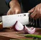 Cleaver Knife Damascus Steel Wood Handle Hammered Chef Butcher Slicing Beef Chop