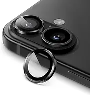 JETech Camera Lens Protector for iPhone 16 6.1-Inch and iPhone 16 Plus 6.7-Inch, 9H Tempered Glass Metal Individual Ring Cover, HD Clear, 1 Set (Black)