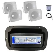 Dual Marine Radio, Spa Bezel,Adapter, Antenna,Wire, 4x 5.25" 600W White Speaker