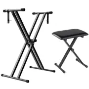 Piano Stool Seat Portable Adjustable Keyboard Stand Folding Bench Chair Seat SET