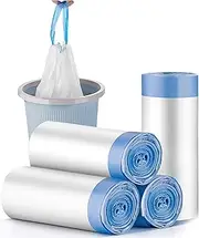 CHARMOUNT 4 Gallon Trash Bags, Small Drawstring Clear Garbage Bags, 60 Count Small Trash Can Liners for Kitchen, Bathroom, Office Waste Basket