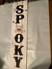 "SPOOKY" Glittery Skull Crossbones Hanging Vertical Signs, 23.5 x 6 in.