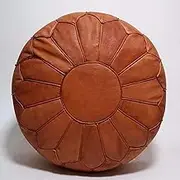 Handmade Moroccan Leather Pouf, 16 x 16 inches