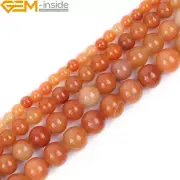 Natural Gemstone Orange Aventurine Jade Round Loose Beads Jewelry 15" Big Hole