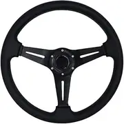 13.8” Auto Racing Steering Wheel Flat Drifting 6 Bolts Car Sport Steering Wheel Pu Leather and Aluminum Spokes with Horn Button