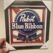 NEW Pabst Blue Ribbon Beer Square 3D Layered Art Shadow Box Framed Colored Print