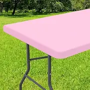 Smiry Rectangle Tablecloth, Elastic Fitted Flannel Backed Vinyl Tablecloths for 5ft Folding Tables, Waterproof Wipeable Table Covers for Indoor, Outdoor, Picnic and Camping (Pink, 30"x60")
