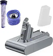 NEWSTARELEC 8000mAh for Dyson V6 Battery SV03 SV04 SV09 DC58 DC59 DC61 DC62 DC74 967810-21 (V6-8.0Ah+1 Set of Front and Rear Filter Elements), Grey