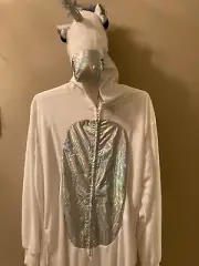 NWT Adult Unisex Unicorn Union Suit Pajamas Costume Rainbow Tail /Mane Size S