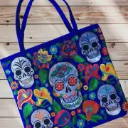 Handmade Mexican Sugar Skull Embroidered Tote Bag - Women's Purses & Handbags