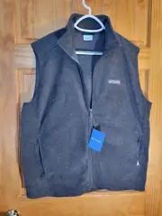 New With Tags Columbia Men's Fleece Full Front Zip Vest Size L Gray Zip Pockets