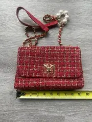 NEW Luxury Red Gold BADGLEY MISCHKA Tweed Bag Purse Chain Strap MSRP $88