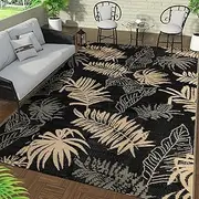 Falflor 180x270cm Outdoor Reversible Rug Waterproof Outdoor Patio Rug Plastic Large Floor Mat Lightweight Outdoor Rug Carpet Plastic Straw Rug for Camping Deck RV Backyard Picnic(Black with Tan)