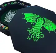Fantasydice-Cthulhu Tome-Green - Dice Tray - 8" Octagon with Lid and Dice Staging Area- Holds 5 Sets( 7 Dice Set/ Standard) for All Tabletop RPGs Like D&D , Call of Cthulhu, Shadowrun.